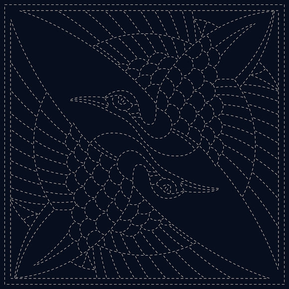 Sashiko Cloth - Two Cranes Navy