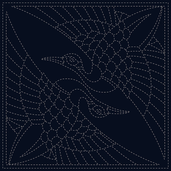 Sashiko Cloth - Two Cranes Navy