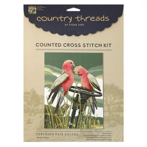 Perching Pair Galahs Counted Cross Stitch